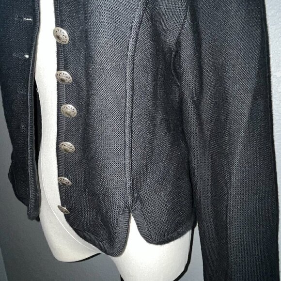 VINTAGE EUROPEAN Black Cardigan Sweater with Silver Decorative Buttons  No Label - Picture 6 of 10